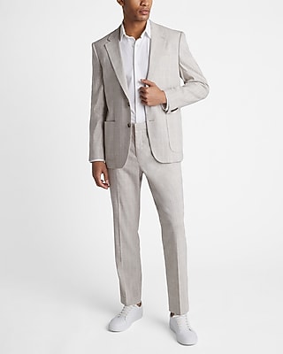 Slim Plaid Linen-Blend Hybrid Elastic Waist Suit Pant