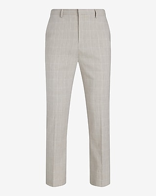 Slim Plaid Linen-Blend Hybrid Elastic Waist Suit Pant