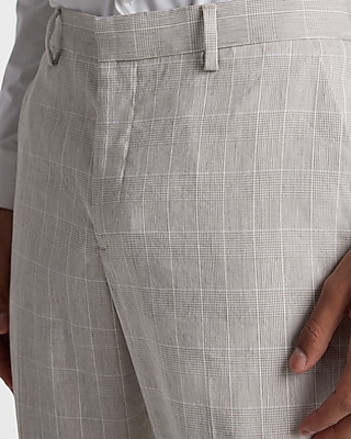 Slim Plaid Linen-Blend Hybrid Elastic Waist Suit Pant