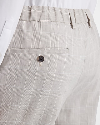 Slim Plaid Linen-Blend Hybrid Elastic Waist Suit Pant