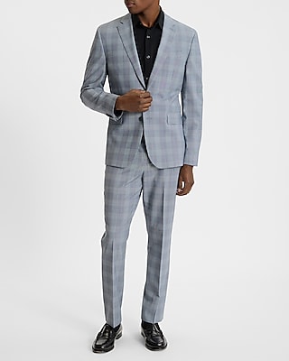 Extra Slim Blue Plaid Wool-Blend Modern Tech Suit Pant