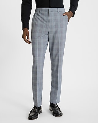 Extra Slim Blue Plaid Wool-Blend Modern Tech Suit Pant