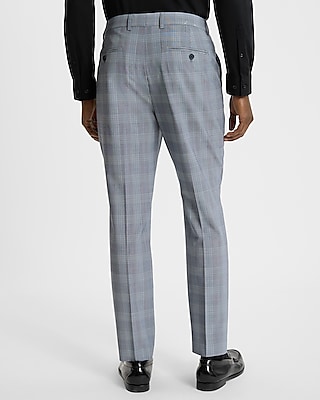 Extra Slim Blue Plaid Wool-Blend Modern Tech Suit Pant