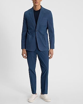 Slim Blue Cotton-Blend Drawstring Suit Pant