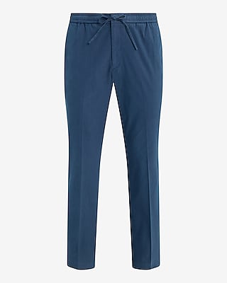 Slim Blue Cotton-Blend Drawstring Suit Pant