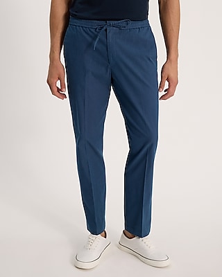 Slim Blue Cotton-Blend Drawstring Suit Pant