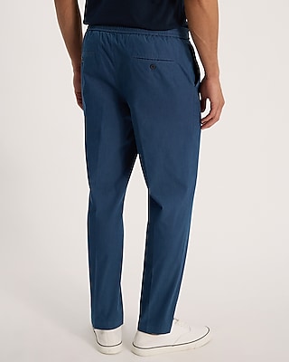 Slim Blue Cotton-Blend Drawstring Suit Pant