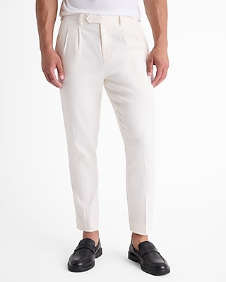 slim ivory linen-blend hybrid elastic waist suit pant