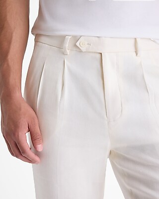 Slim Ivory Linen-blend Hybrid Elastic Waist Suit Pant | Express