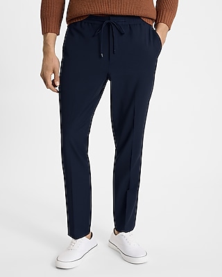 Extra Slim Deep Navy Wool-Blend Modern Tech Drawstring Suit Pant