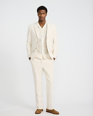 Slim White Plaid Cotton-Blend Boucle Suit Pant