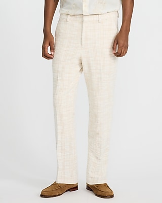 Slim White Plaid Cotton-Blend Boucle Suit Pant