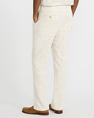 Slim White Plaid Cotton-Blend Boucle Suit Pant