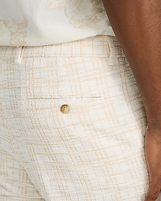 Slim White Plaid Cotton-Blend Boucle Suit Pant