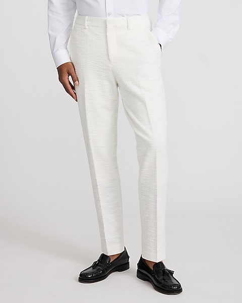 white slim dress pants Men's Ivory Tuxedo Pants, 35 XLong, Fit These comfortable mens dress pants are crafted from a polyester/rayon blend for the best in comfort and durability SLIM FIT WHITE ITALIAN FLAT