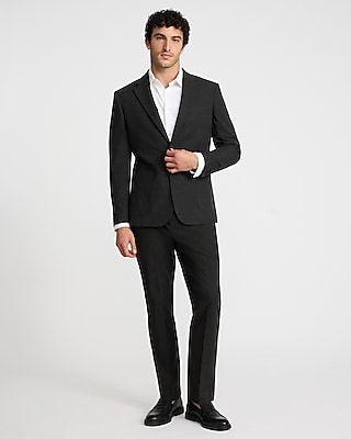 Classic Black Plaid Linen-Blend Suit Pant