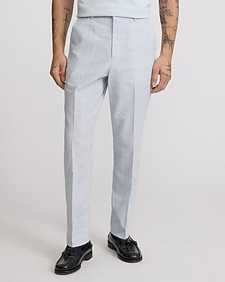 Slim Plaid Linen-blend Suit Pant