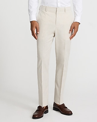 Extra Slim Plaid Khaki Linen-blend Suit Pant