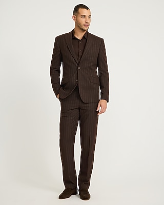 Classic Striped Dark Brown Brushed Flannel Suit Pant