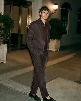 Classic Striped Dark Brown Brushed Flannel Suit Pant