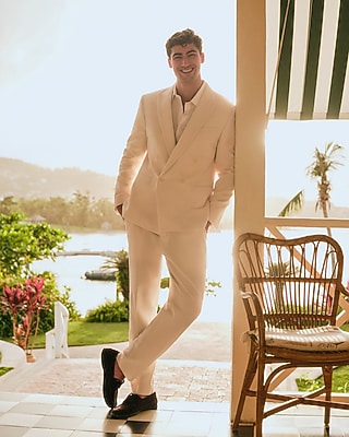 Slim Pearl White Cotton-Blend Seersucker Suit Pant