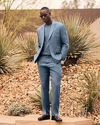 Classic Blue Linen-Blend Suit Pant