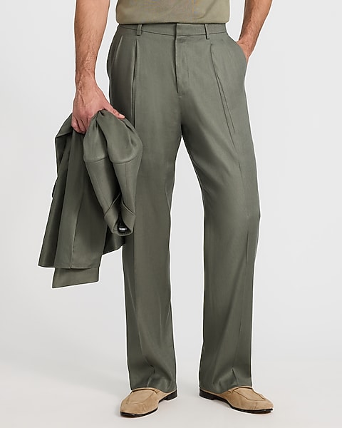 men's wrinkle free dress pant green color Slim Olive Washable Everyday Performance Hybrid Elastic Waist stay cool and airy all day long! Wrinkle-Free Military Green Pants Fabric