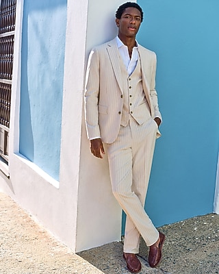 Slim Striped Linen-Blend Stretch Suit Pant