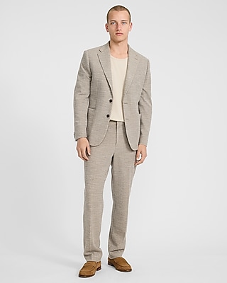 Slim Textured Brown Houndstooth Suit Pant