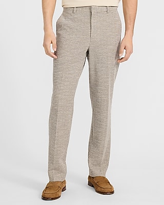 Slim Textured Brown Houndstooth Suit Pant