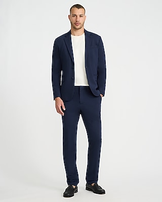 Slim Navy Seersucker Everyday Performance Hybrid Elastic Waist Suit Pant