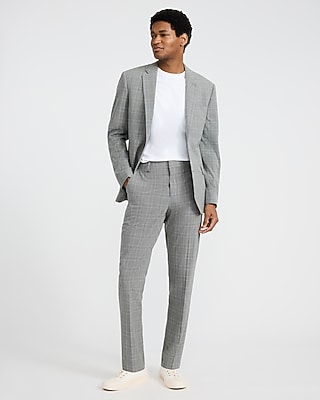Extra Slim Grey Plaid Stretch Suit Pant