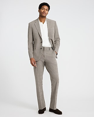 Slim Brown Plaid Stretch Suit Pant