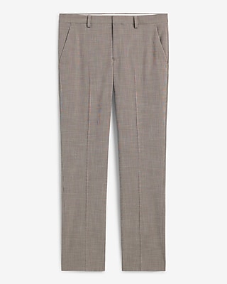 Slim Brown Plaid Stretch Suit Pant