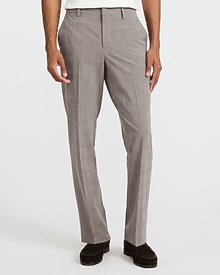 Slim Brown Plaid Stretch Suit Pant