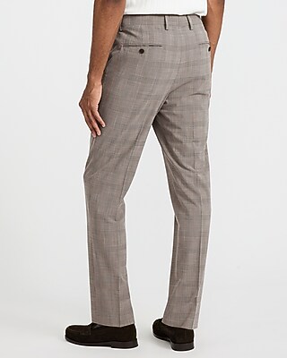 Slim Brown Plaid Stretch Suit Pant