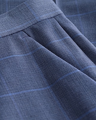 Classic Navy Plaid Wool-Blend Stretch Suit Pant