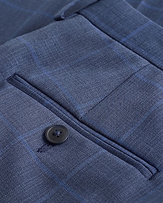 Classic Navy Plaid Wool-Blend Stretch Suit Pant