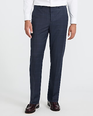 Classic Navy Plaid Wool-Blend Stretch Suit Pant