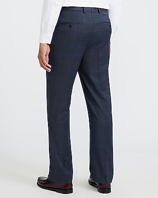 Classic Navy Plaid Wool-Blend Stretch Suit Pant