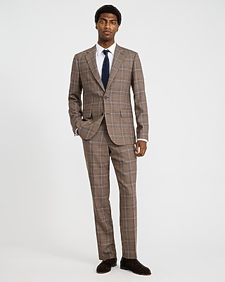 brown checkered dress pants Slim Plaid Wool-blend Suit Pant Review Black Lace Midi A4233 Size:MADE TO MEASURE (+$70) flat front