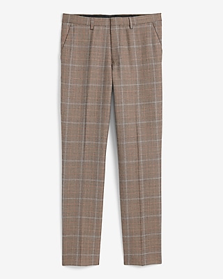 Slim Brown Plaid Wool-Blend Brushed Flannel Suit Pant