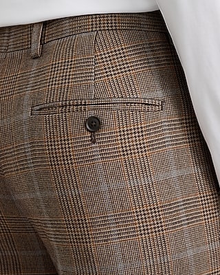 Slim Brown Plaid Wool-Blend Brushed Flannel Suit Pant