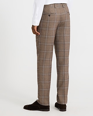Slim Brown Plaid Wool-Blend Brushed Flannel Suit Pant