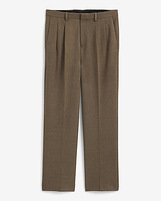 Relaxed Textured Brown Pleated Suit Pant