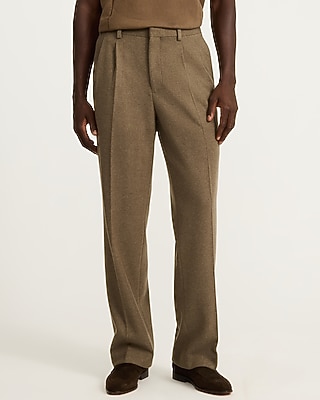 Relaxed Textured Brown Pleated Suit Pant