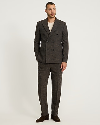 Classic Marled Wool-Blend Boucle Double Breasted Suit Pant