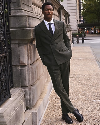 Classic Marled Wool-Blend Boucle Double Breasted Suit Pant