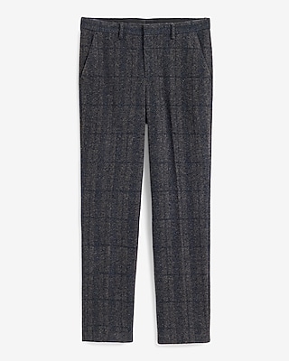Slim Navy Plaid Wool-Blend Boucle Suit Pant