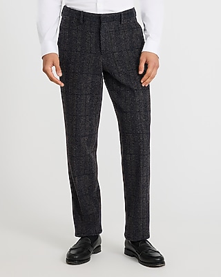 Slim Navy Plaid Wool-Blend Boucle Suit Pant